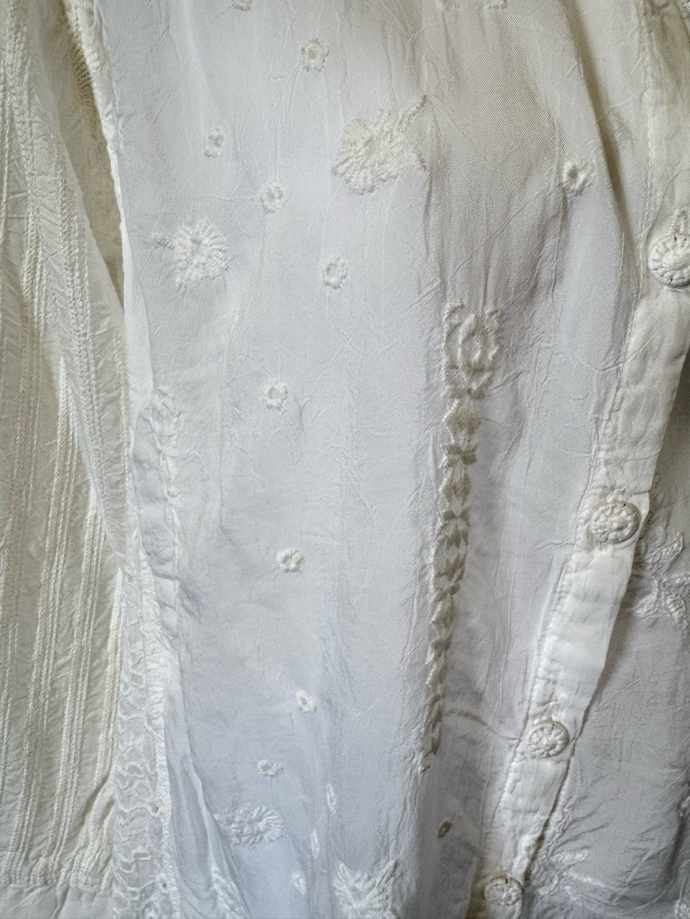 Johnny Was NYX Shirt Off White Mixed Media Blouse Large Coastal Euro Summer NWT - Picture 4 of 16